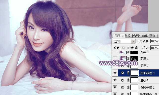 ‘Photoshop将室内人物图片调制出朦胧淡淡的蓝色调效果‘