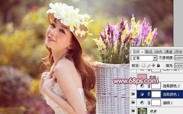 ‘Photoshop将外景美女图片打造出唯美的紫红色效果‘