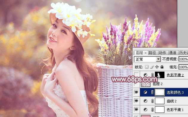 ‘Photoshop将外景美女图片打造出唯美的紫红色效果‘