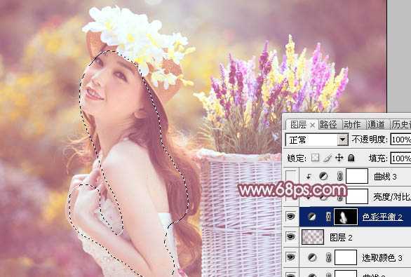 ‘Photoshop将外景美女图片打造出唯美的紫红色效果‘