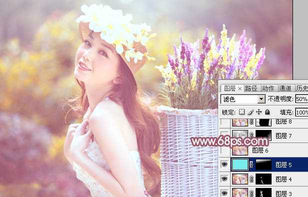 ‘Photoshop将外景美女图片打造出唯美的紫红色效果‘