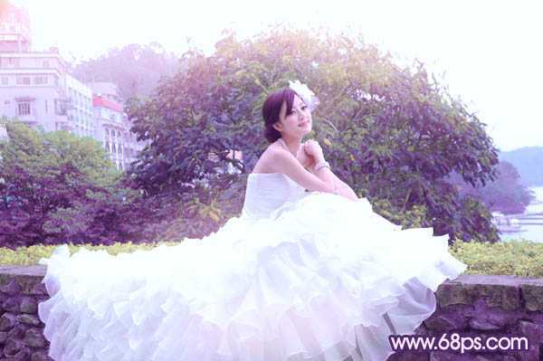 ‘Photoshop将美女婚片调成甜美的紫绿色‘