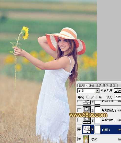 ‘Photoshop将山坡上的写真人物图片增加上柔和甜美色‘