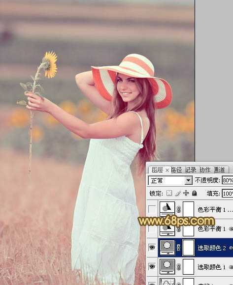 ‘Photoshop将山坡上的写真人物图片增加上柔和甜美色‘