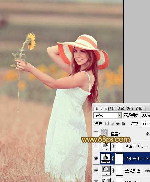 ‘Photoshop将山坡上的写真人物图片增加上柔和甜美色‘