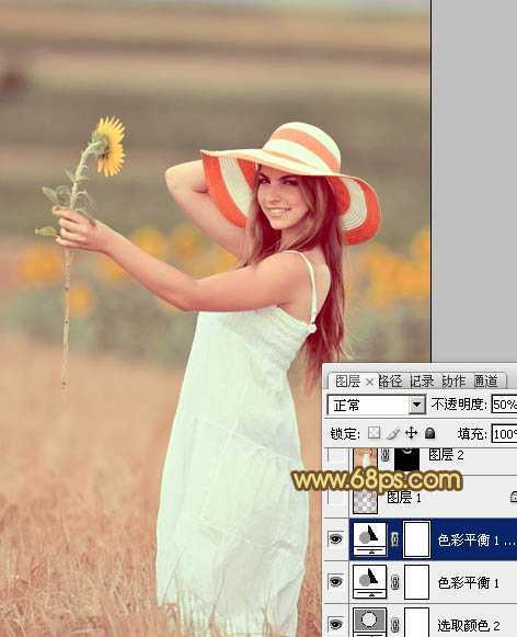 ‘Photoshop将山坡上的写真人物图片增加上柔和甜美色‘
