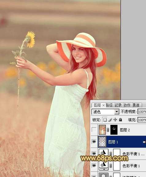 ‘Photoshop将山坡上的写真人物图片增加上柔和甜美色‘