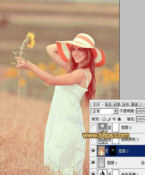 ‘Photoshop将山坡上的写真人物图片增加上柔和甜美色‘