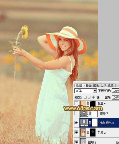 ‘Photoshop将山坡上的写真人物图片增加上柔和甜美色‘