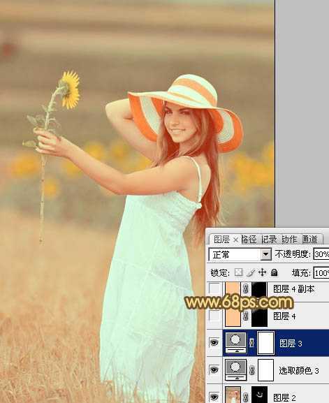 ‘Photoshop将山坡上的写真人物图片增加上柔和甜美色‘