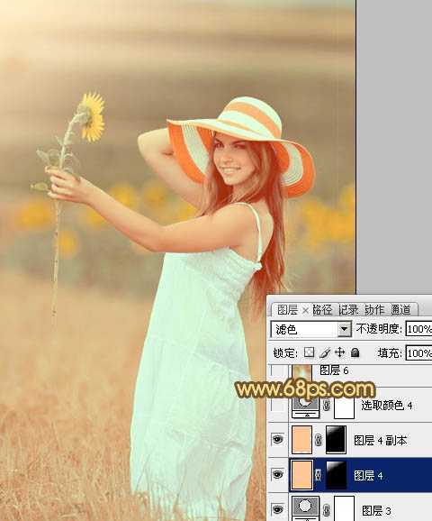 ‘Photoshop将山坡上的写真人物图片增加上柔和甜美色‘