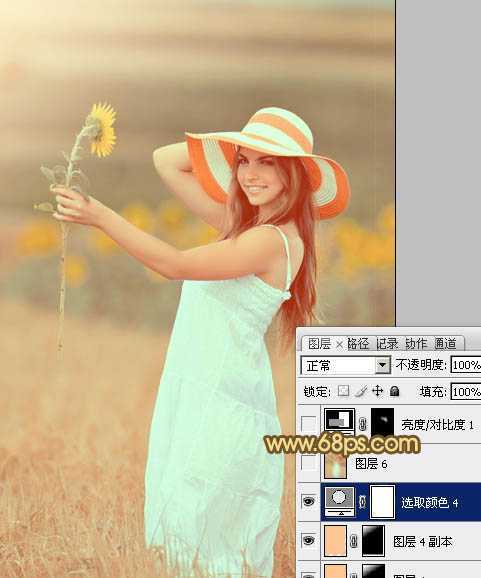 ‘Photoshop将山坡上的写真人物图片增加上柔和甜美色‘