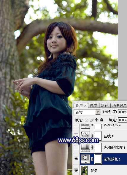 ‘Photoshop将大树边的人物调制出斑斓的霞光暖色‘