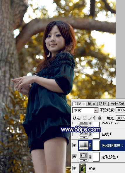 ‘Photoshop将大树边的人物调制出斑斓的霞光暖色‘