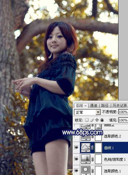 ‘Photoshop将大树边的人物调制出斑斓的霞光暖色‘