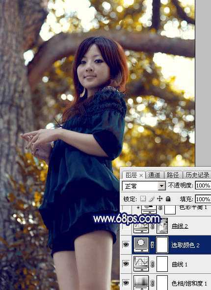 ‘Photoshop将大树边的人物调制出斑斓的霞光暖色‘