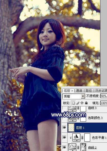 ‘Photoshop将大树边的人物调制出斑斓的霞光暖色‘