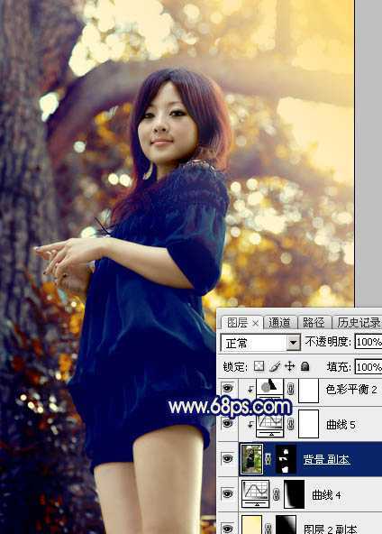 ‘Photoshop将大树边的人物调制出斑斓的霞光暖色‘