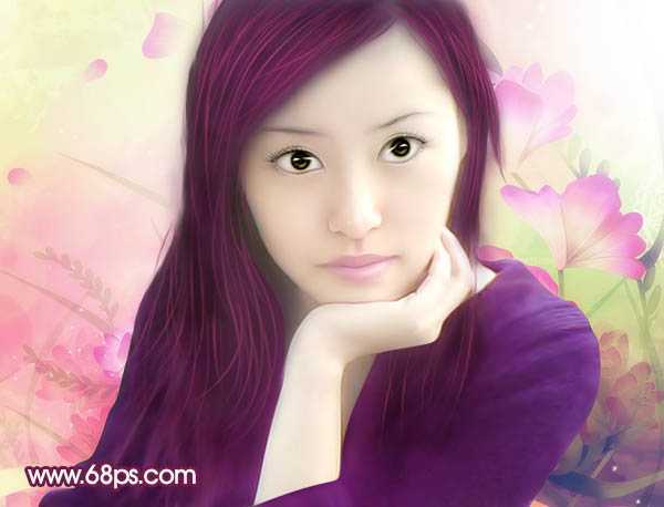 ‘photoshop将失真的手机美女照片转为粉红色仿手绘效果‘