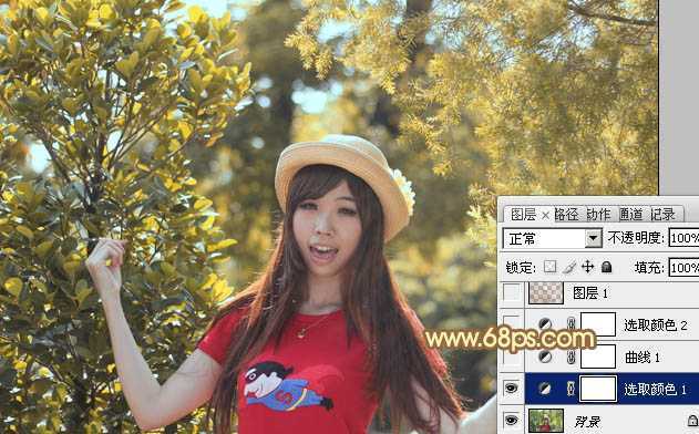 ‘Photoshop将树林人物图片加上唯美柔和的红褐色‘