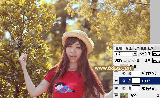 ‘Photoshop将树林人物图片加上唯美柔和的红褐色‘