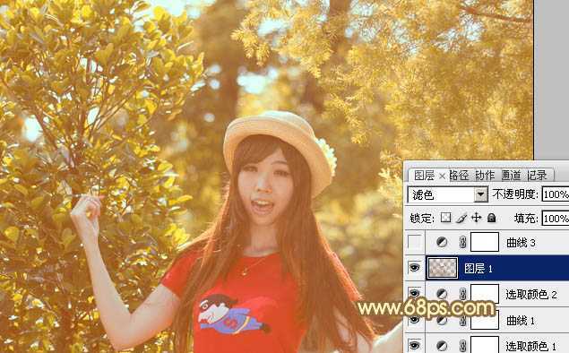 ‘Photoshop将树林人物图片加上唯美柔和的红褐色‘