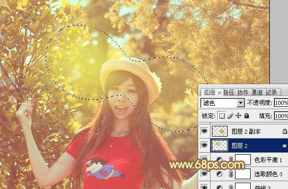 ‘Photoshop将树林人物图片加上唯美柔和的红褐色‘