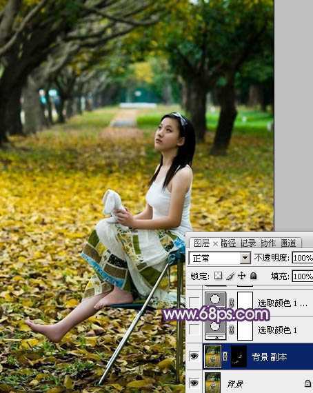 ‘Photoshop将树林写真人物图片打造出漂亮的橙紫色‘