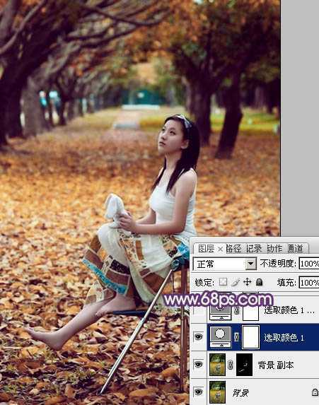 ‘Photoshop将树林写真人物图片打造出漂亮的橙紫色‘