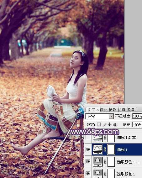 ‘Photoshop将树林写真人物图片打造出漂亮的橙紫色‘