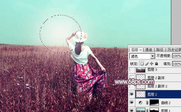 ‘Photoshop为荒草中的人物调出逆光暗调青红色‘