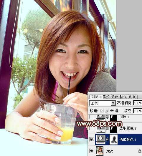 ‘Photoshop将室内人物照片调成甜美的青褐色‘