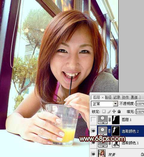 ‘Photoshop将室内人物照片调成甜美的青褐色‘
