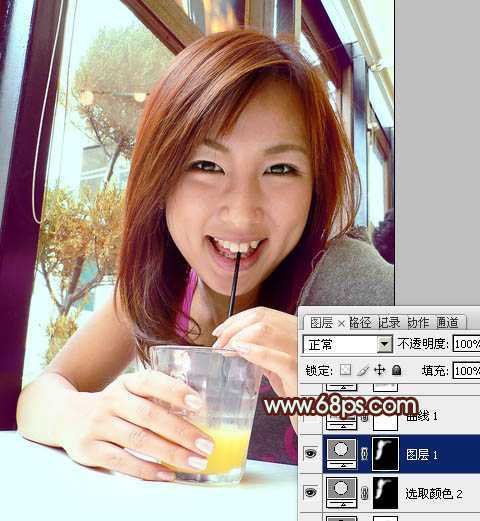 ‘Photoshop将室内人物照片调成甜美的青褐色‘