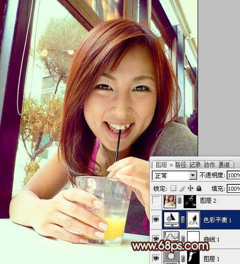 ‘Photoshop将室内人物照片调成甜美的青褐色‘