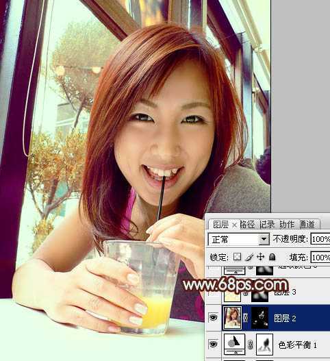 ‘Photoshop将室内人物照片调成甜美的青褐色‘