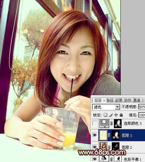 ‘Photoshop将室内人物照片调成甜美的青褐色‘