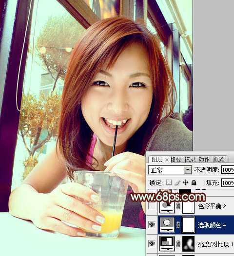 ‘Photoshop将室内人物照片调成甜美的青褐色‘