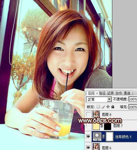 ‘Photoshop将室内人物照片调成甜美的青褐色‘