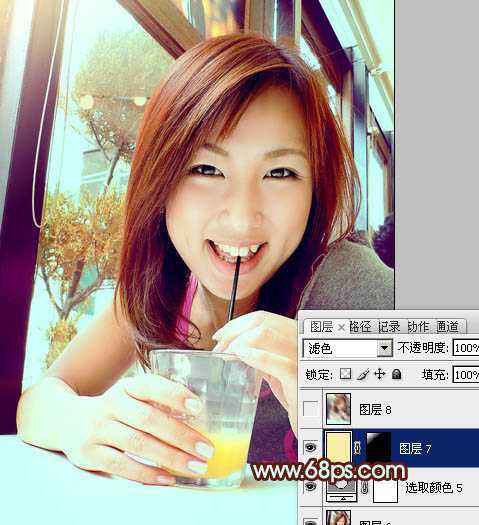 ‘Photoshop将室内人物照片调成甜美的青褐色‘