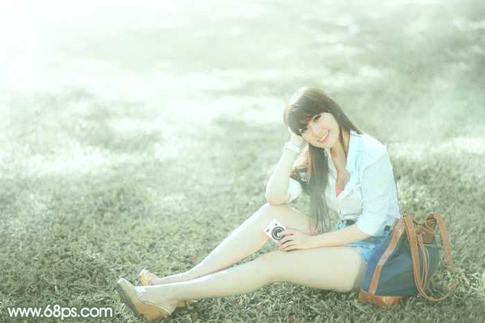 ‘Photoshop打造唯美的淡绿色草地美女图片‘