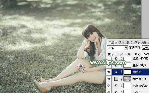 ‘Photoshop打造唯美的淡绿色草地美女图片‘