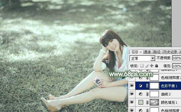 ‘Photoshop打造唯美的淡绿色草地美女图片‘