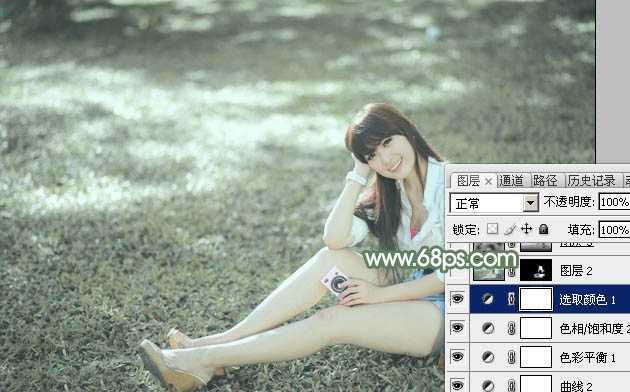 ‘Photoshop打造唯美的淡绿色草地美女图片‘