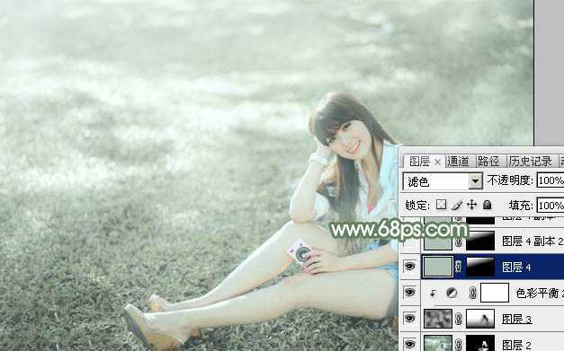 ‘Photoshop打造唯美的淡绿色草地美女图片‘