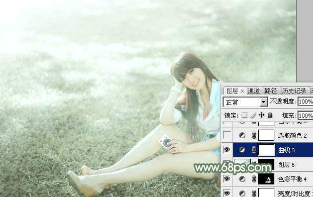 ‘Photoshop打造唯美的淡绿色草地美女图片‘