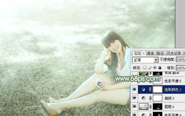 ‘Photoshop打造唯美的淡绿色草地美女图片‘