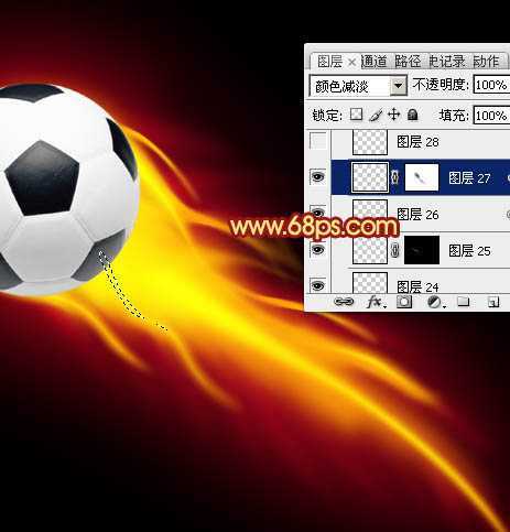 ‘Photoshop为足球增加绚丽的动感火焰‘