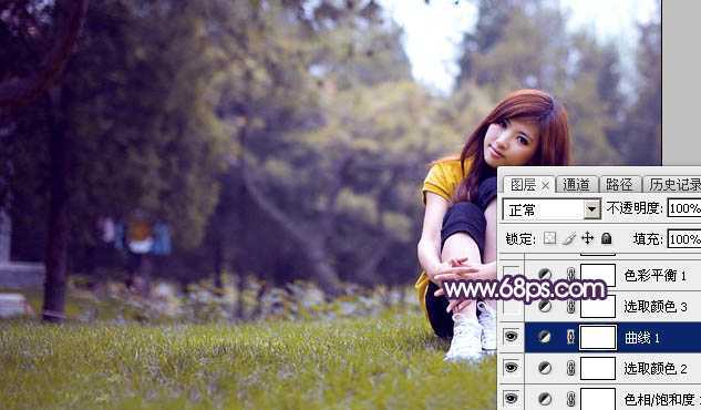 ‘Photoshop给草地上的美女加上逆光暖色‘