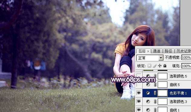 ‘Photoshop给草地上的美女加上逆光暖色‘